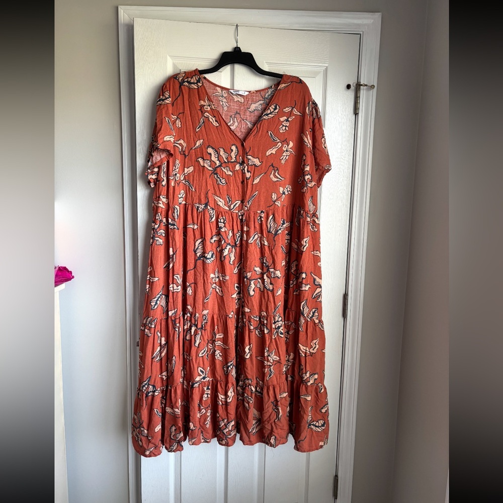 Sonoma Rust Floral Tiered Midi Dress